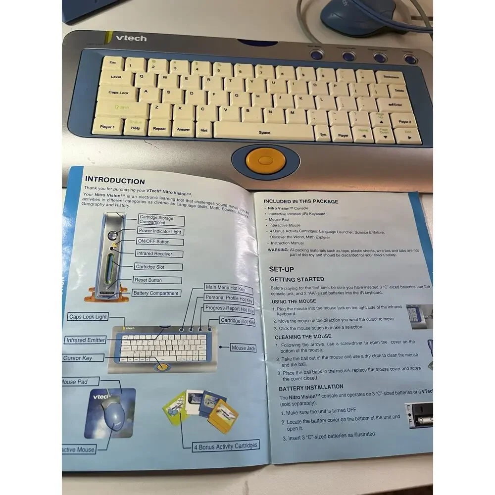 VTG VTech Nitro Vision TV Learning Computer System Keyboard Mouse 4 Games WORKS!